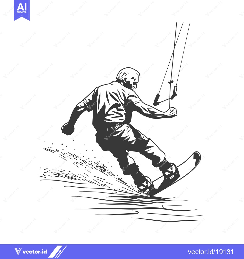 Premium Vector dari A Silhouette of a Kitesurfer in Action