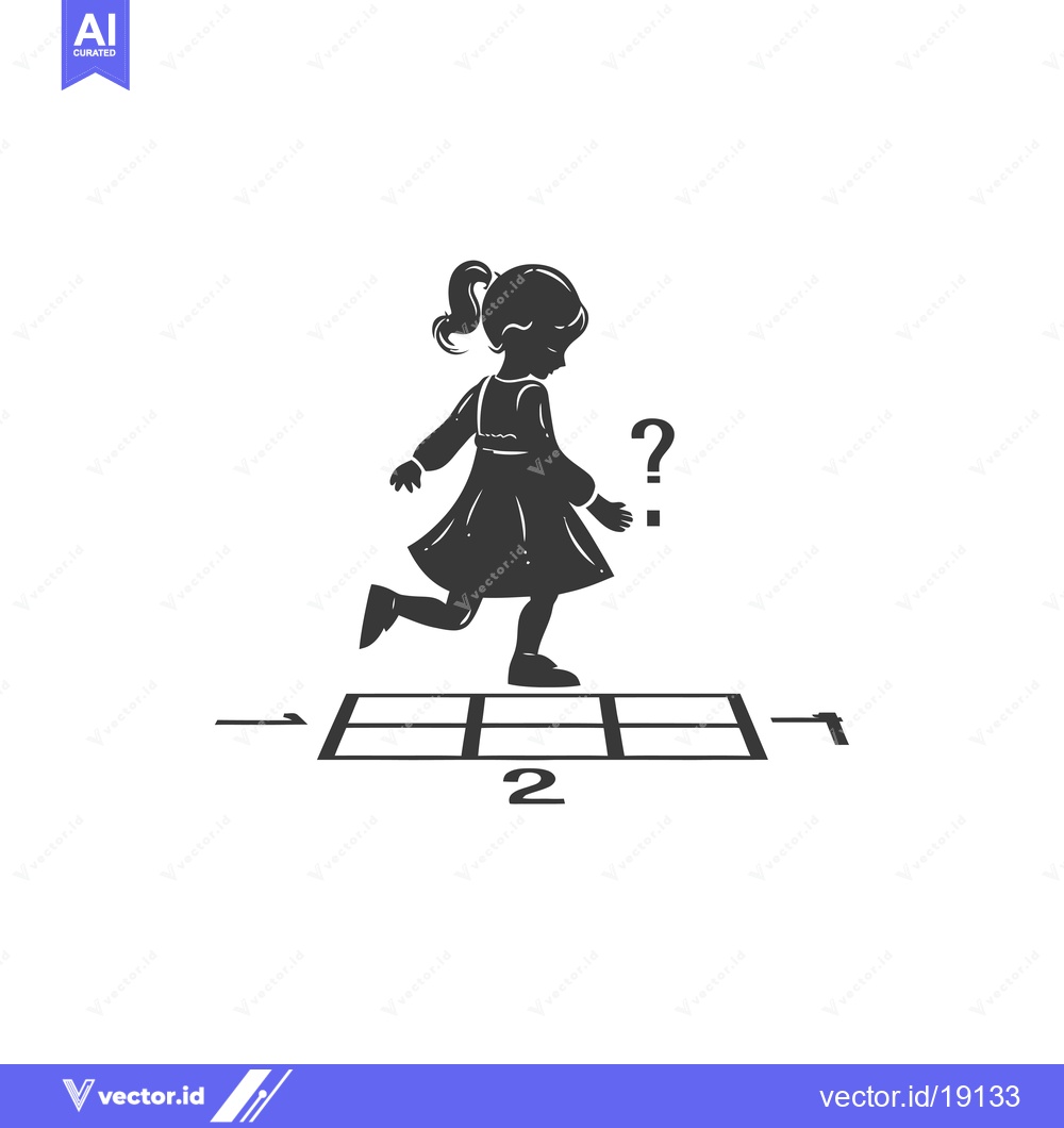 Premium Vector of A Silhouette of a Little Girl Playing a Game of Hopscotch