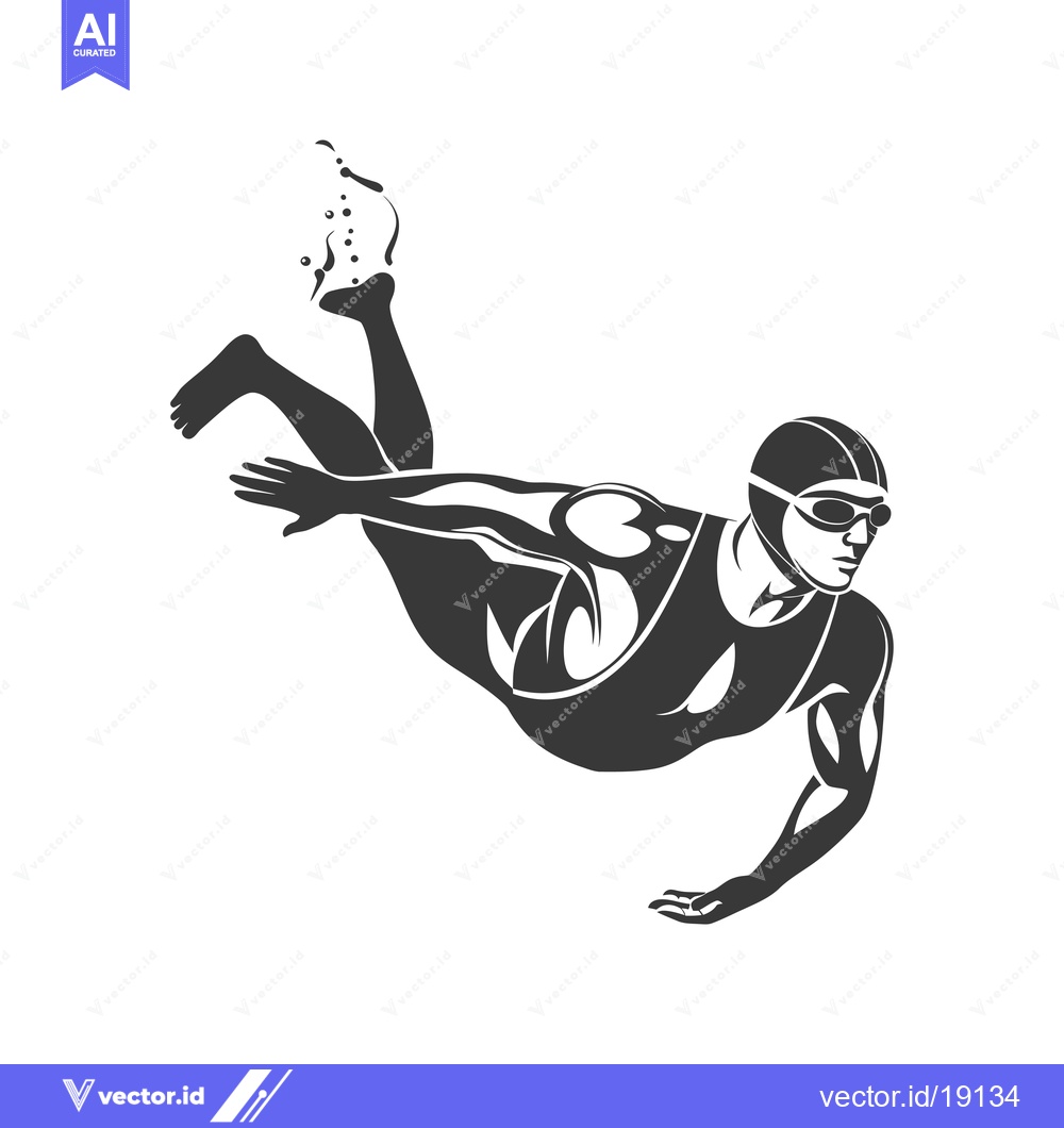 Premium Vector of A Silhouette of a Male Swimmer in a Diving Pose