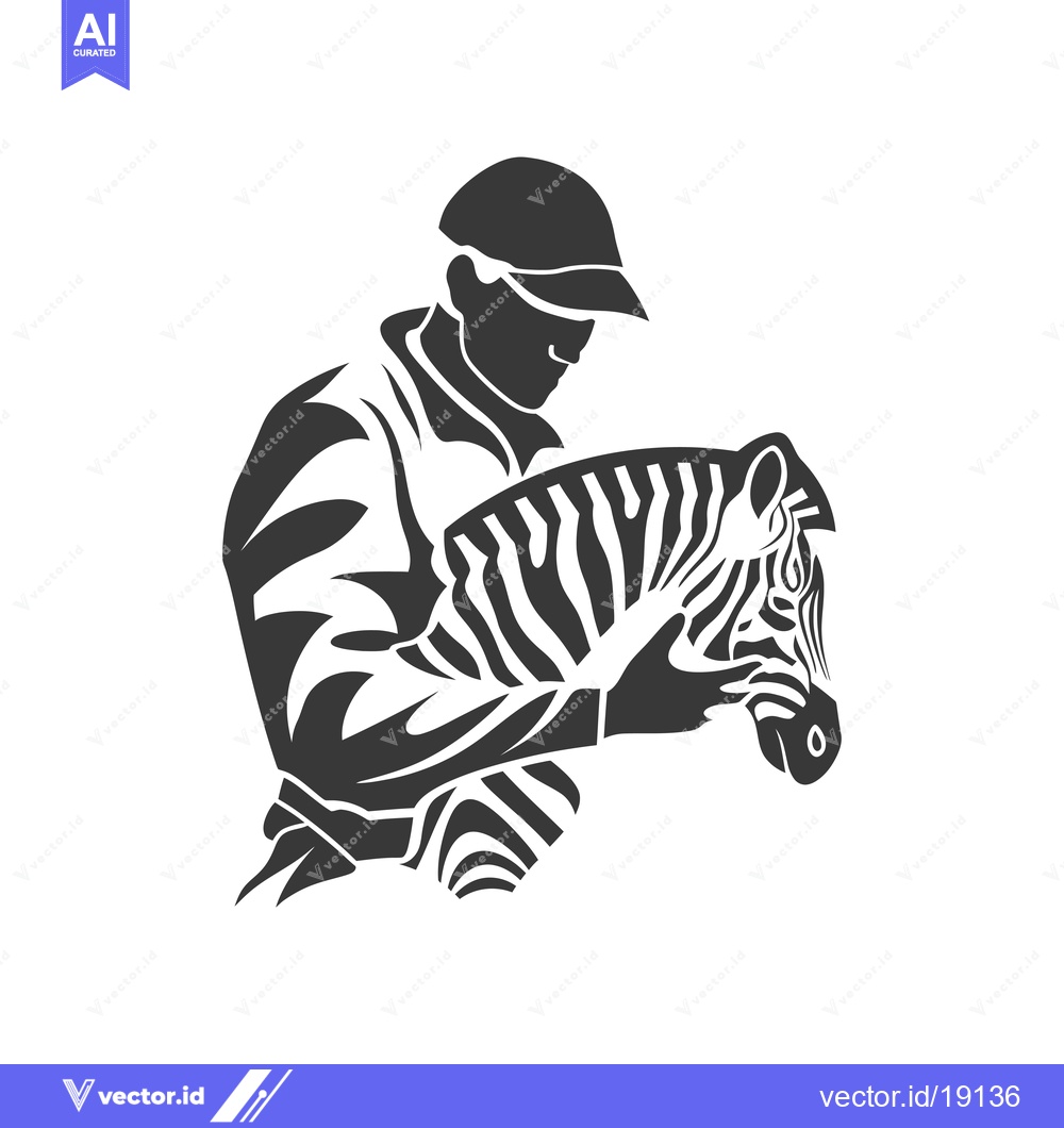 Premium Vector of A Silhouette of a Man Holding a Zebra