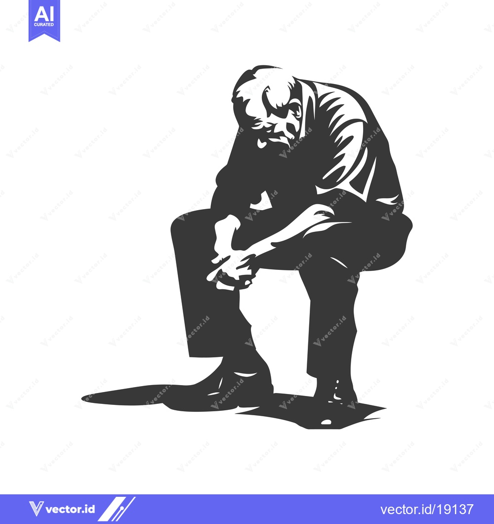 Premium Vector of A Silhouette of a Man in a Sitting Position with His Head Bowed Down