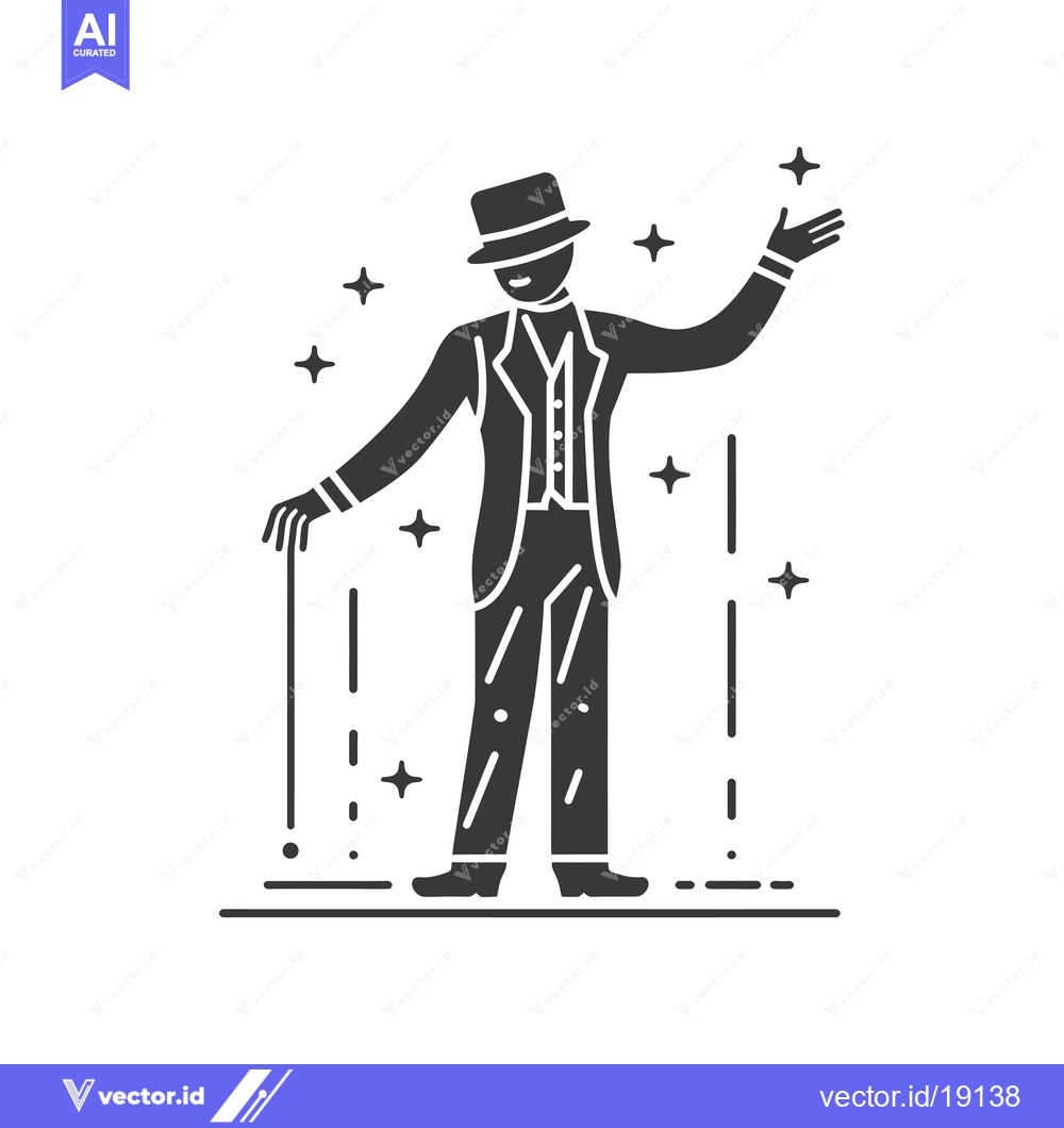 Premium Vector of A silhouette of a man in a suit and hat, holding a cane, with sparklin