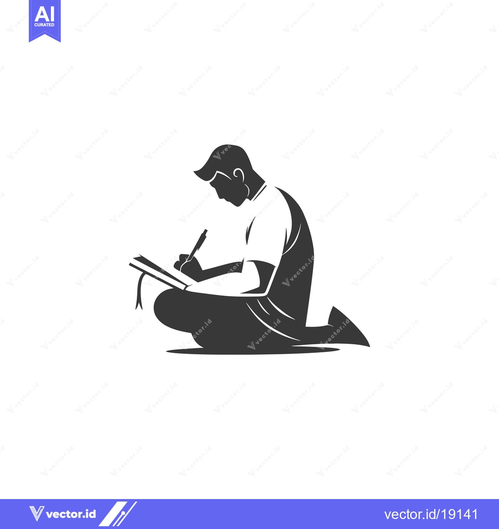 Premium Vector dari A Silhouette of a Man Kneeling and Writing in a Notebook