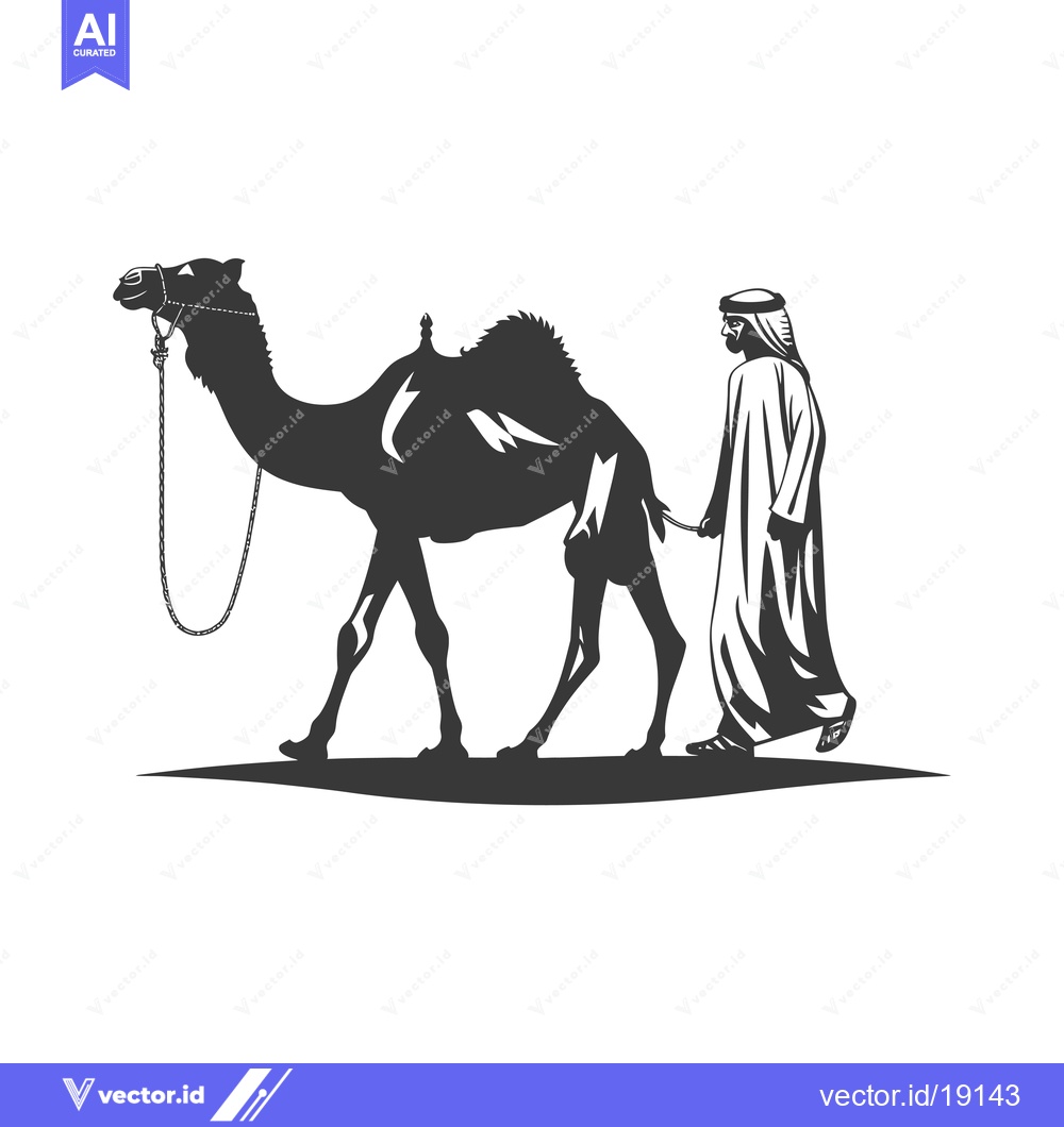 Premium Vector of A Silhouette of a Man Leading a Camel