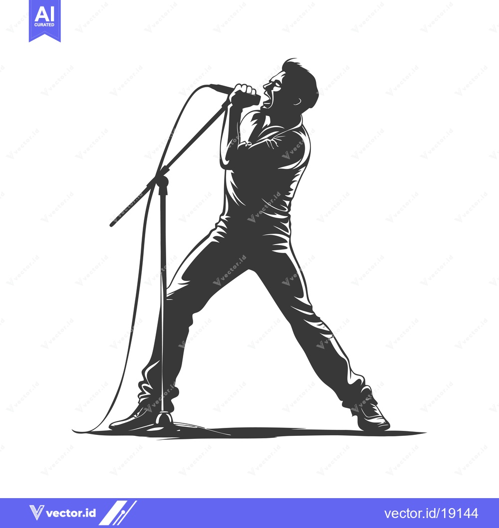 Premium Vector dari A Silhouette of a Man Singing into a Microphone on a Stand