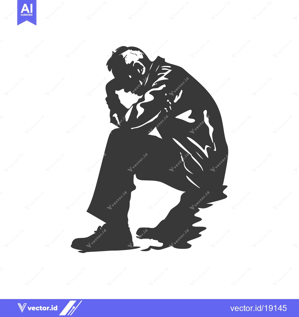 Premium Vector dari A silhouette of a man sitting in a dejected pose, head in hands