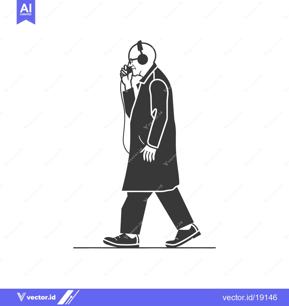 Premium Vector dari A silhouette of a man wearing headphones and glasses walking