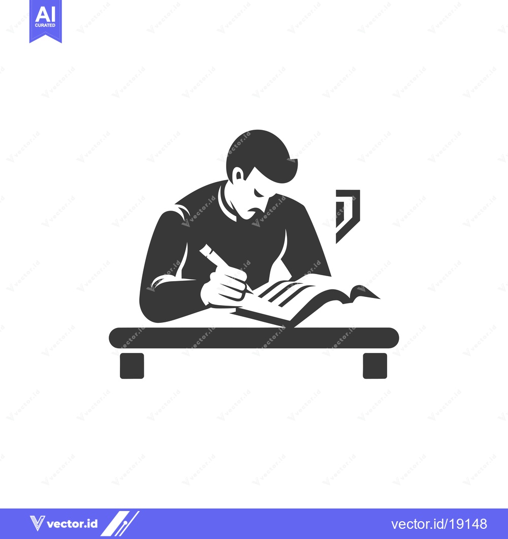 Premium Vector of A silhouette of a man writing in a book at a desk