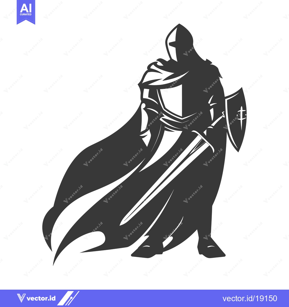 Premium Vector dari A Silhouette of a Medieval Knight with a Sword and Shield