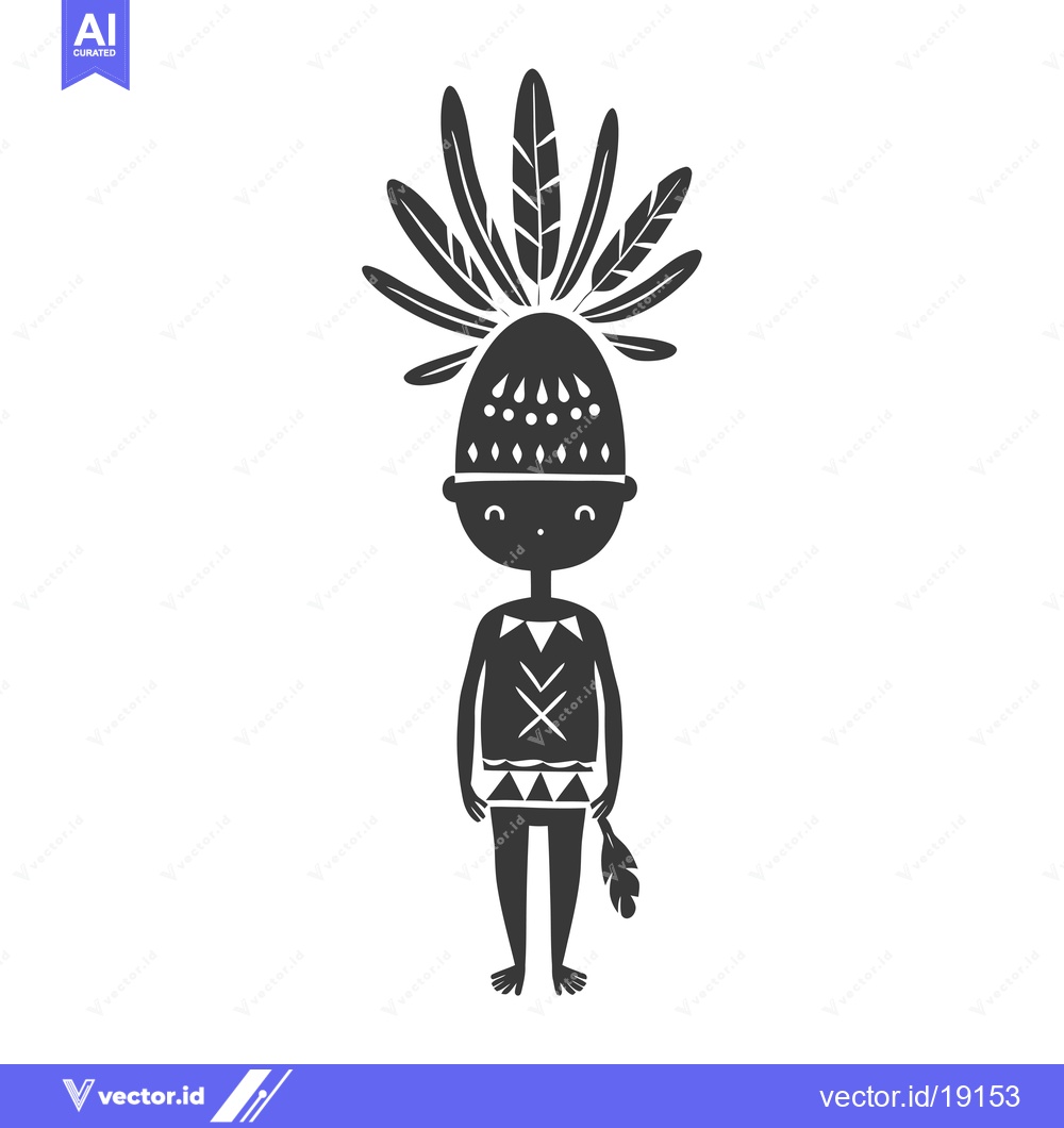 Premium Vector of A Silhouette of a Native American Child Wearing a Feather Headdress
