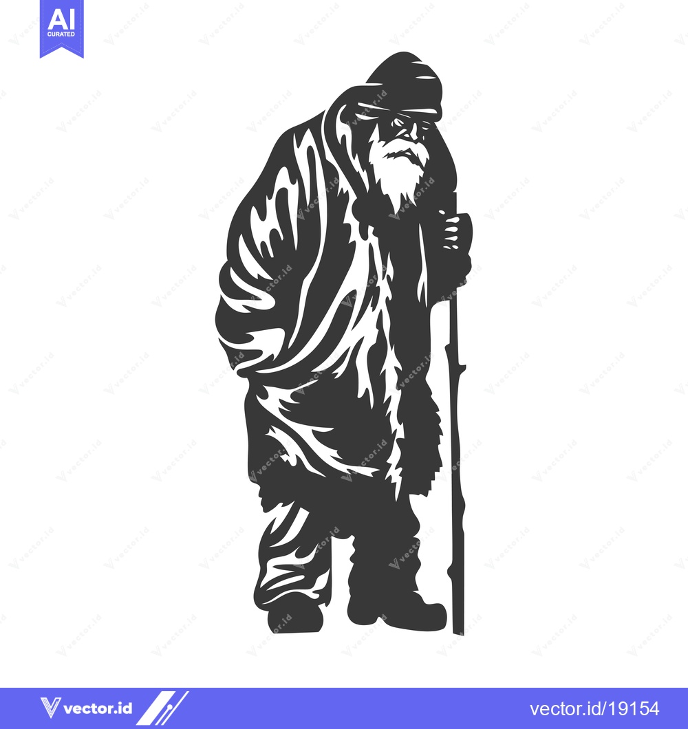 Premium Vector dari A silhouette of an elderly man with a long beard, wearing a hooded coa