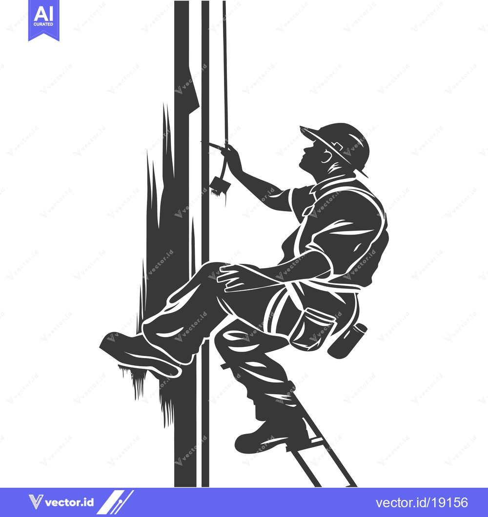Premium Vector dari A Silhouette of a Painter on a Ladder Painting a Wall