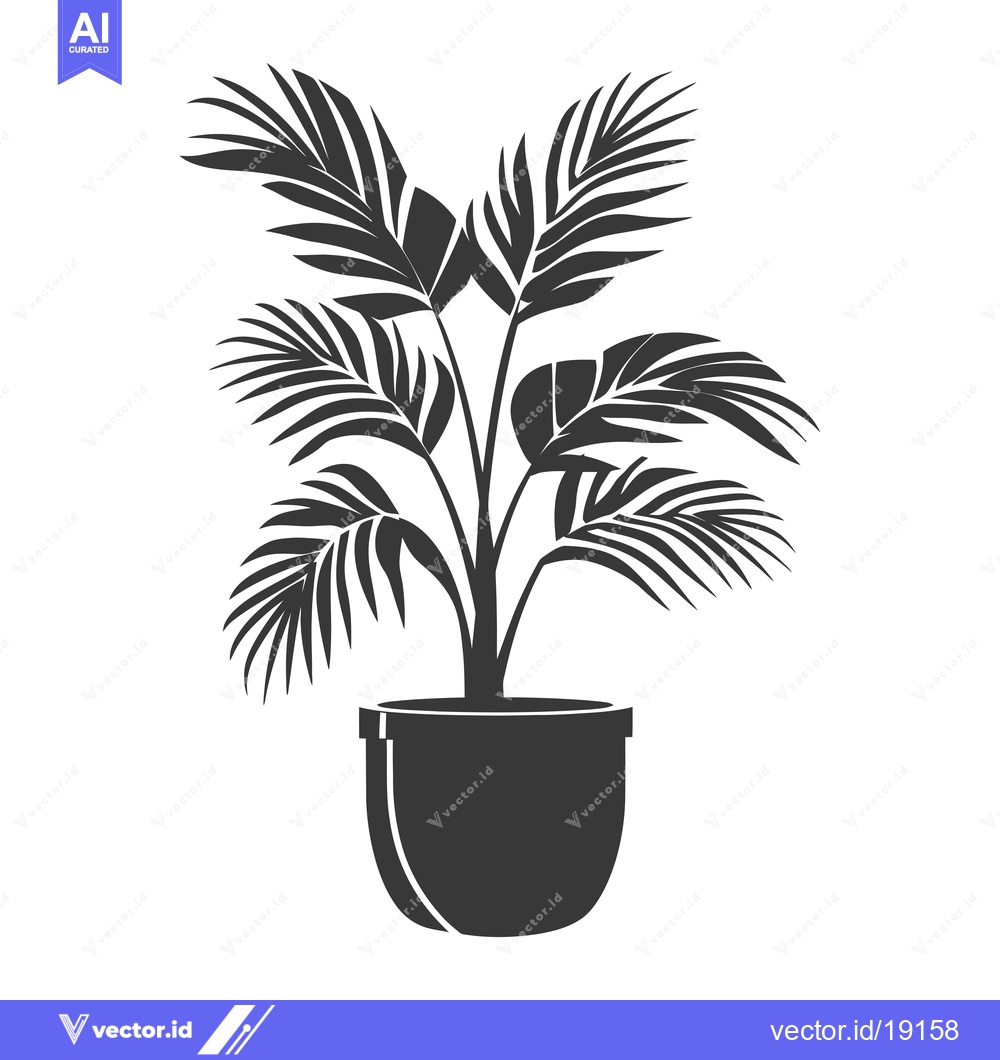 Premium Vector of A Silhouette of a Palm Tree in a Pot