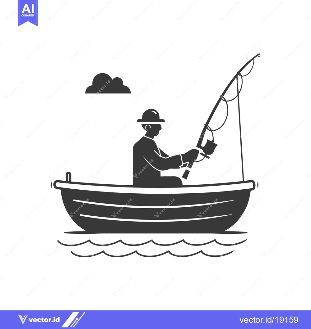 Premium Vector dari A Silhouette of a Person Fishing in a Boat