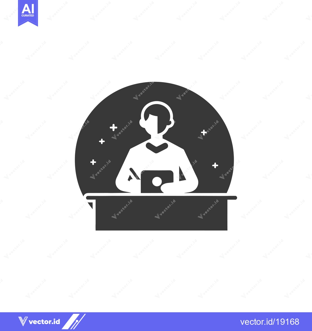 Premium Vector of A Silhouette of a Person Sitting at a Desk with a Tablet