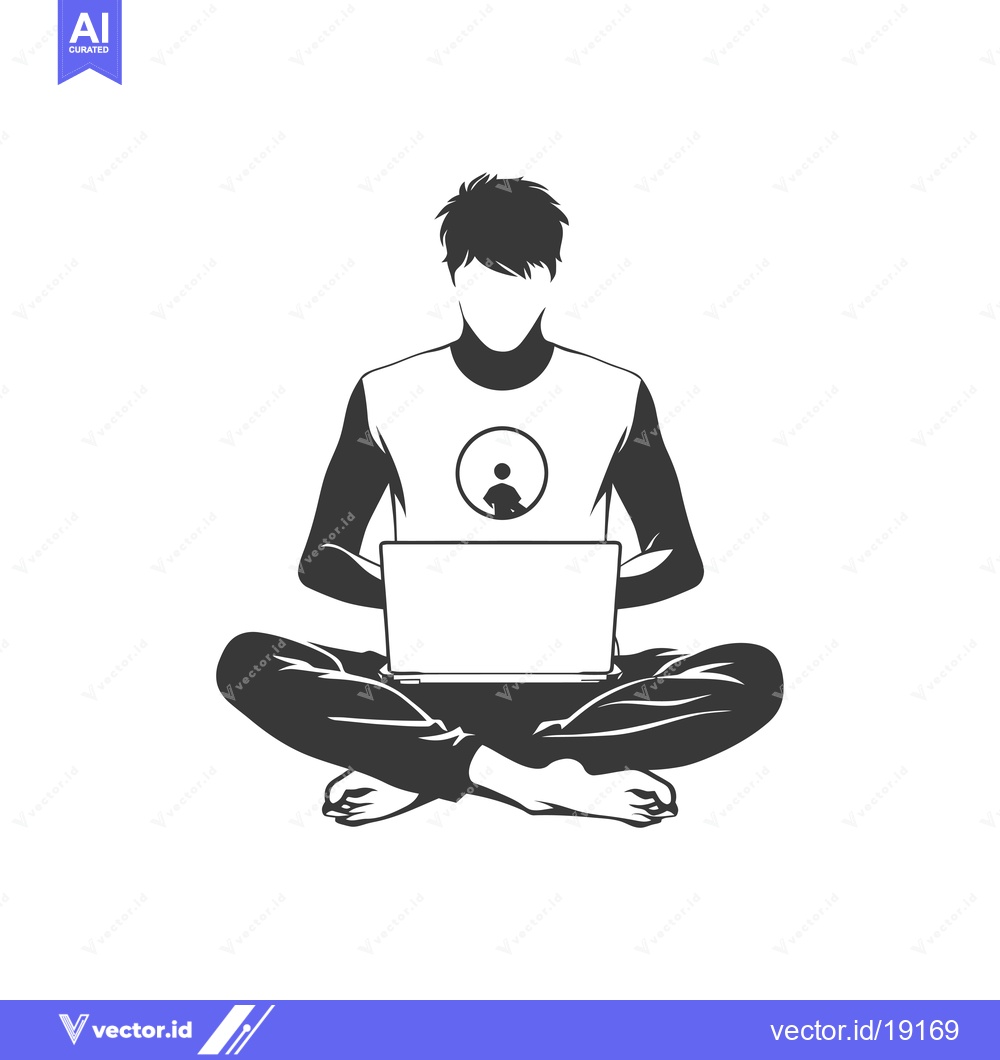 Premium Vector of A Silhouette of a Person Sitting in a Cross-Legged Position Using a La