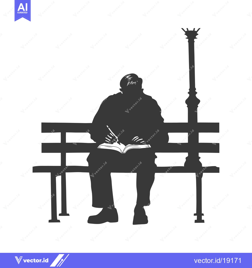 Premium Vector of A Silhouette of a Person Sitting on a Bench and Writing in a Notebook