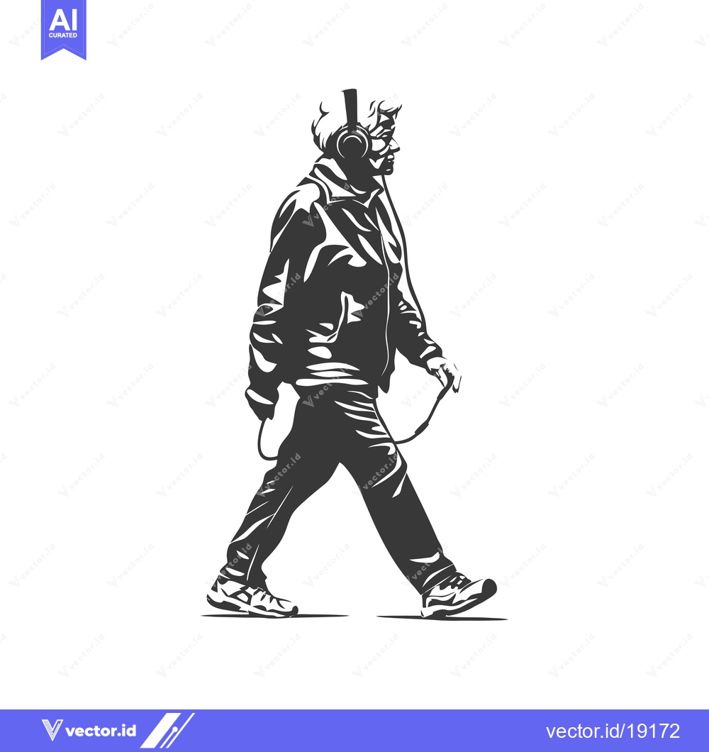 Premium Vector dari A Silhouette of a Person Walking While Wearing Headphones