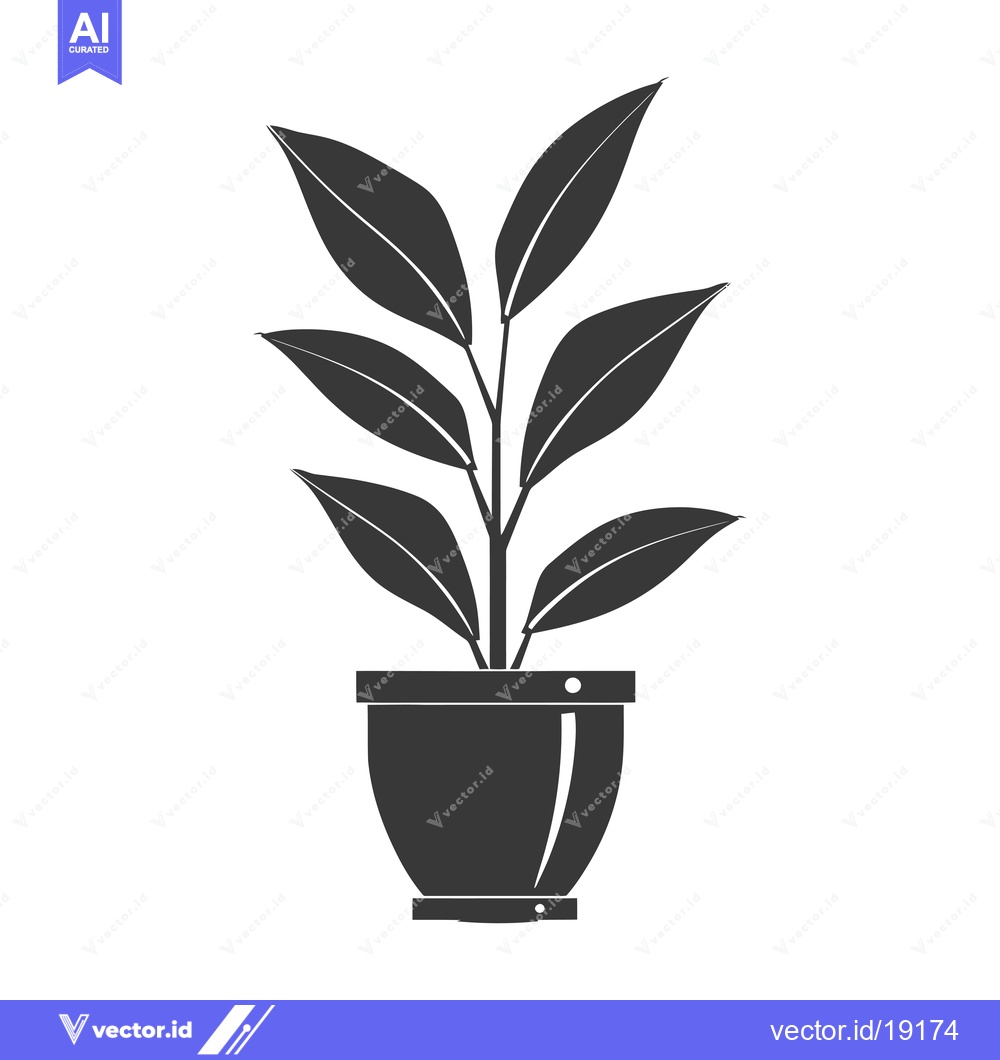Premium Vector dari A Silhouette of a Plant in a Pot with Five Leaves