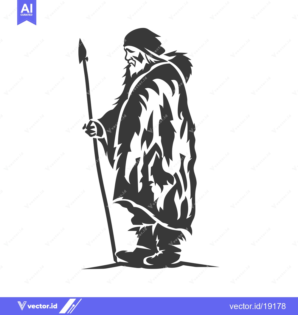Premium Vector dari A  Silhouette of a  Prehistoric Man Holding a Spear