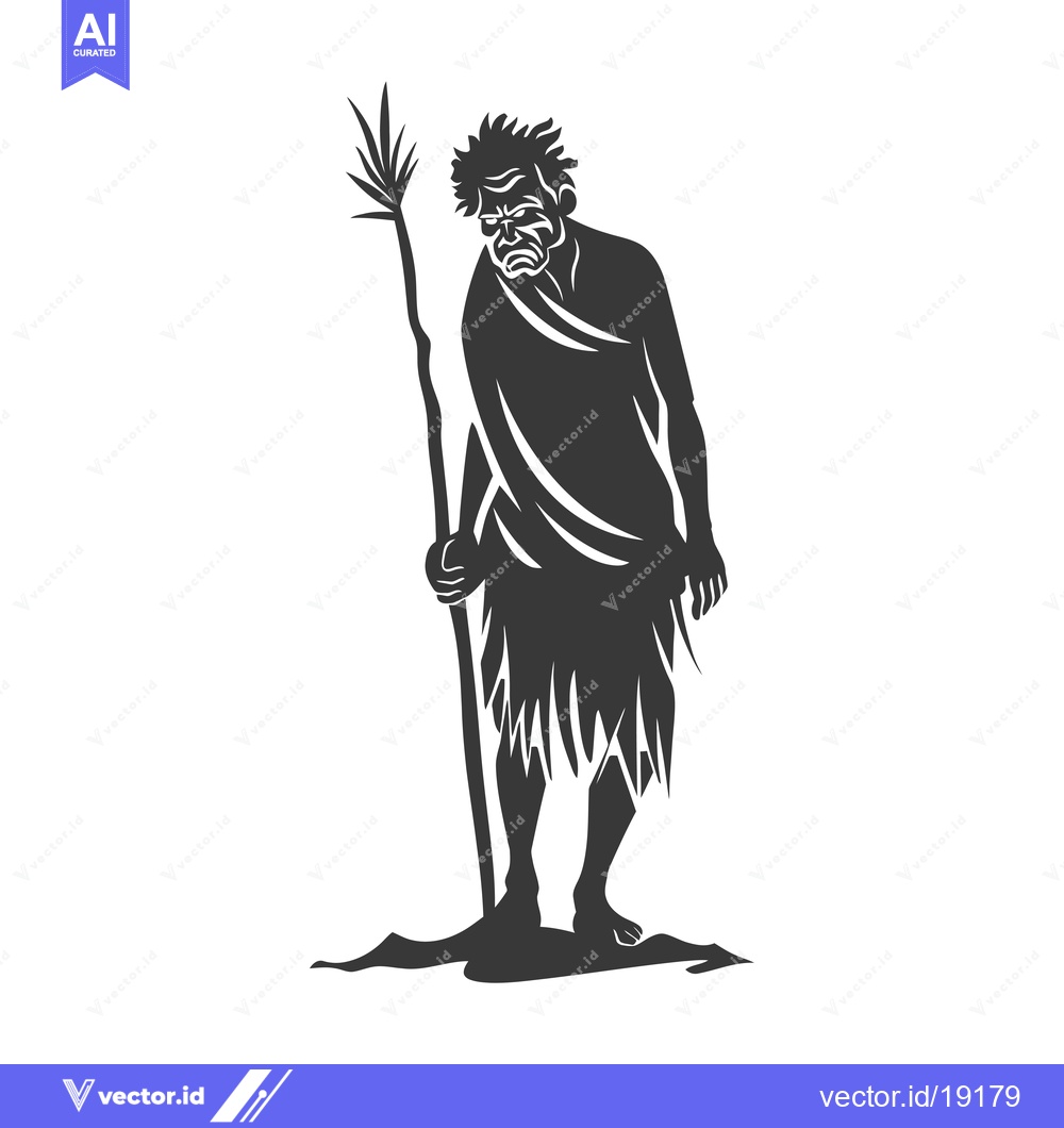Premium Vector dari A Silhouette of a Primitive Man Holding a Staff