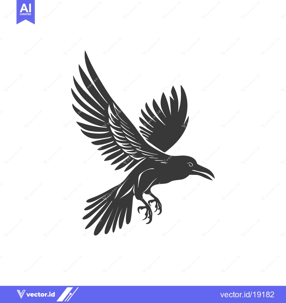 Premium Vector of A Silhouette of a Raven in Flight with Spread Wings