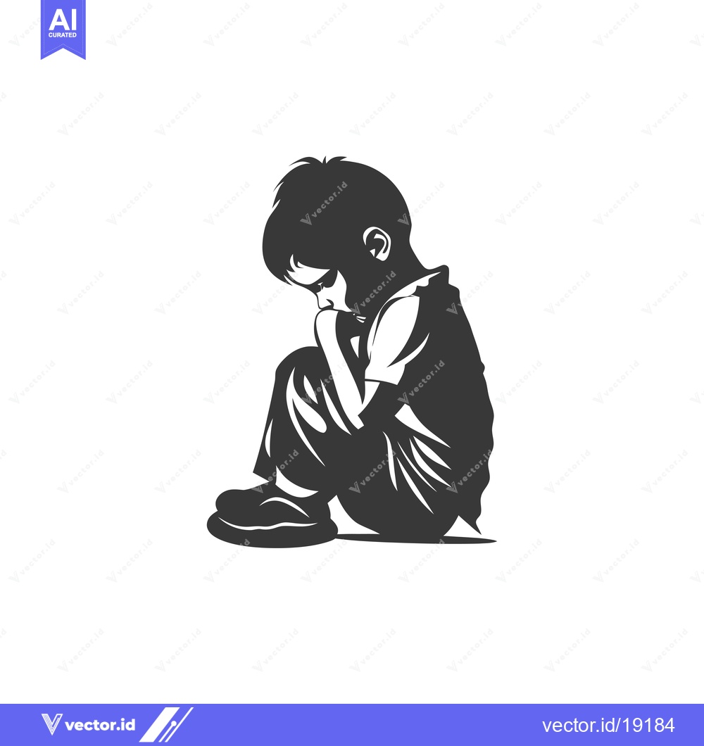 Premium Vector dari A Silhouette of a Sad Boy Sitting with His Head Down