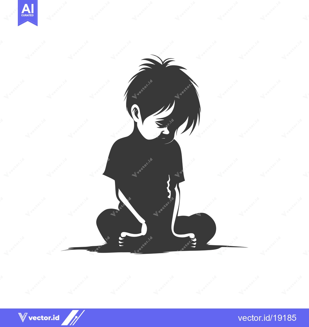Premium Vector dari A Silhouette of a Sad, Sitting Boy