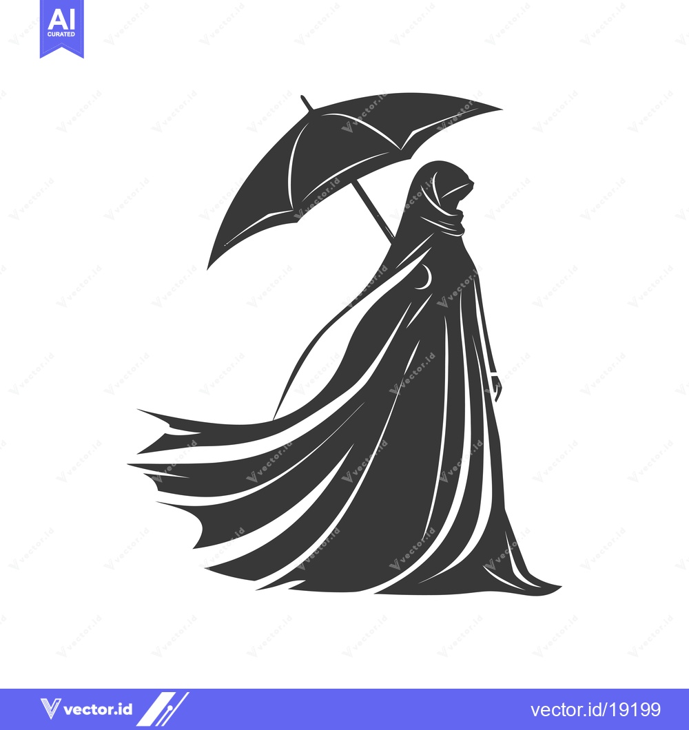 Premium Vector of A Silhouette of a Woman in a Hijab Holding an Umbrella