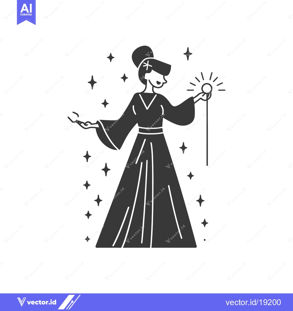 Premium Vector dari A silhouette of a woman in a long robe with a glowing orb on a stick