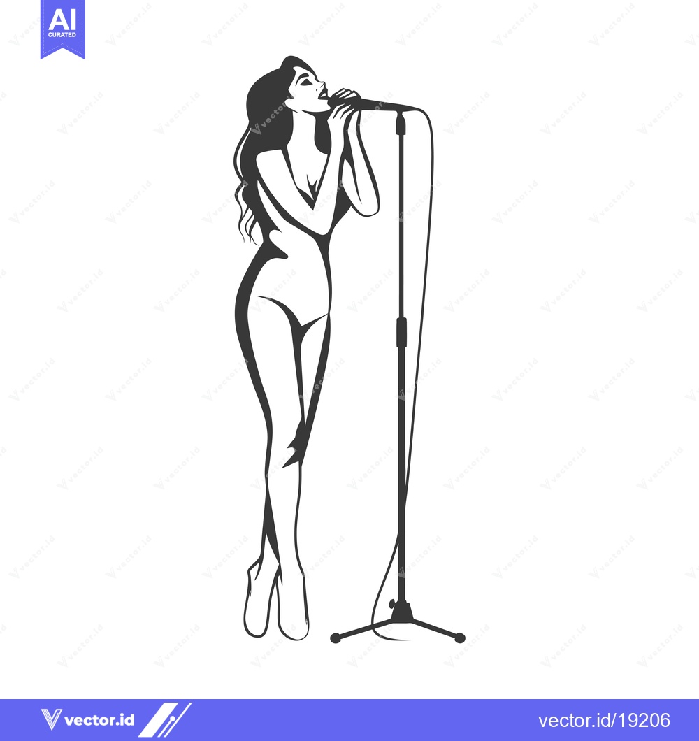 Premium Vector dari A silhouette of a woman singing into a microphone on a stand