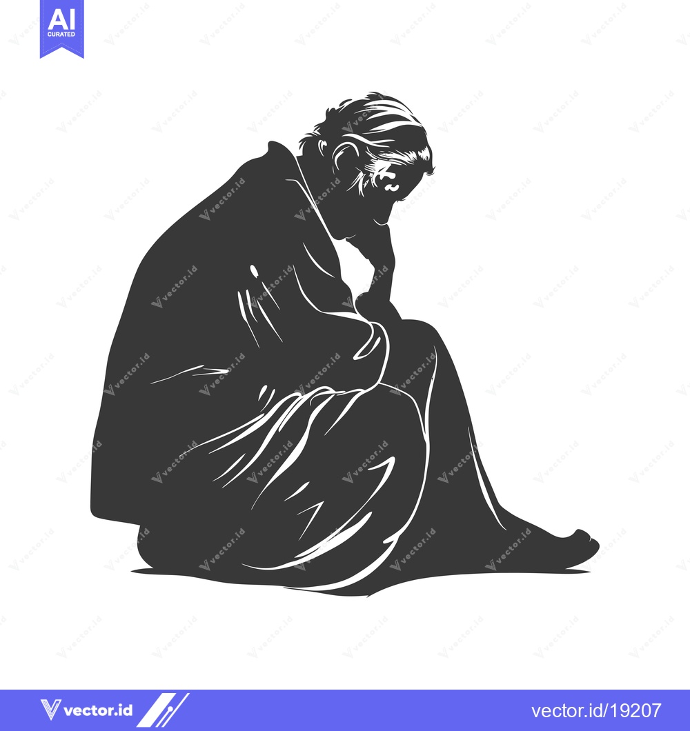 Premium Vector dari A Silhouette of a Woman Sitting Alone with Her Head in Her Hands