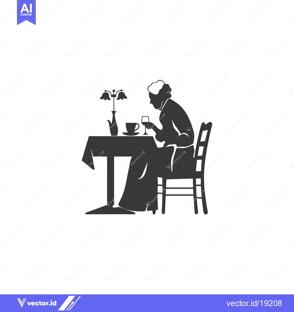 Premium Vector of A Silhouette of a Woman Sitting at a Table with a Cup and Wine Glass
