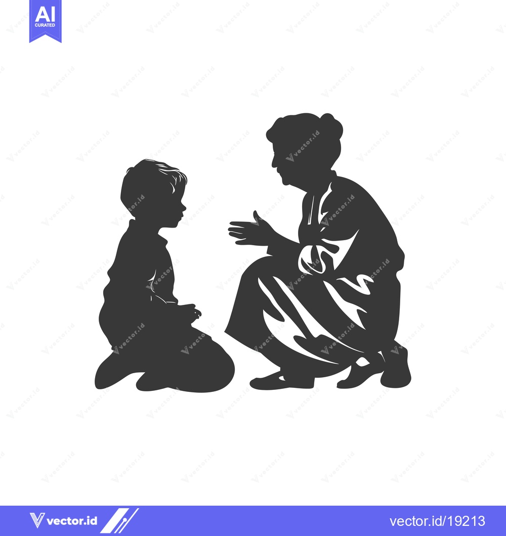 Premium Vector of A Silhouette of a Woman Talking to a Boy