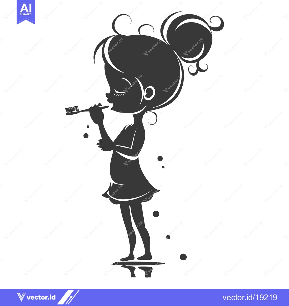 Premium Vector of A Silhouette of a Young Girl Brushing Her Teeth