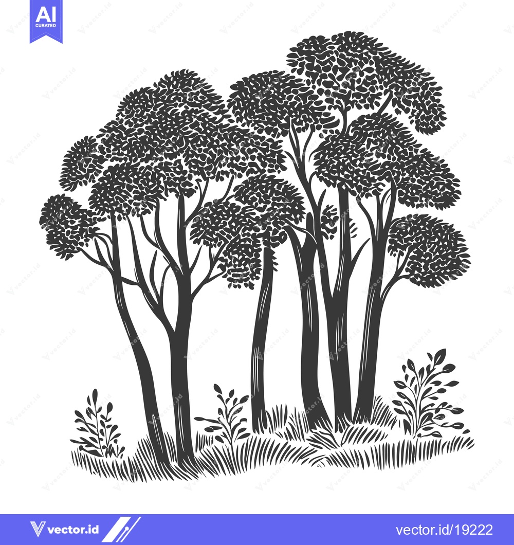 Premium Vector dari A Silhouette of Four Trees and Bushes