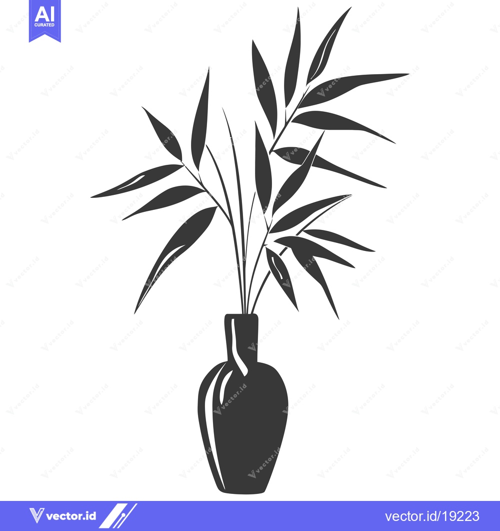 Premium Vector of A Silhouette of Leafy Branches in a Vase