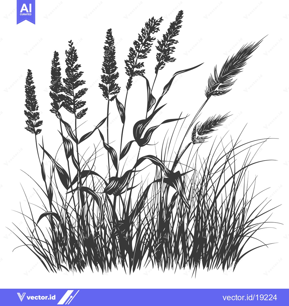 Premium Vector dari A Silhouette of Tall Grass and Wheat in Black and White