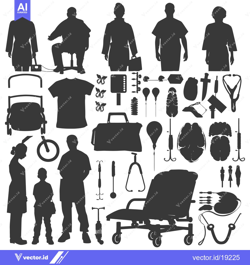 Premium Vector dari A Silhouette Set of Medical Professionals, Equipment, and Accessories