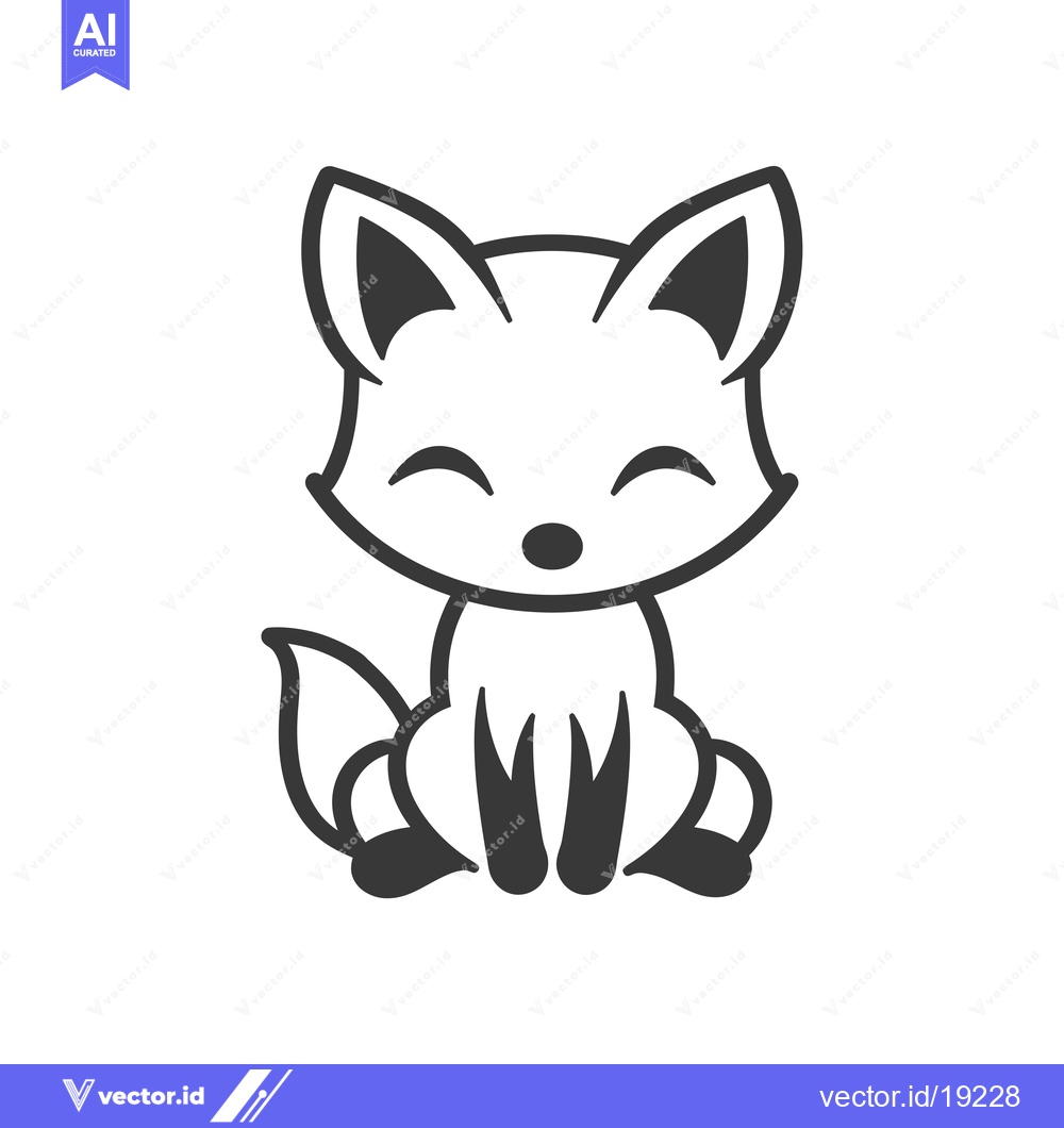 Premium Vector of A Simple Black and White Cartoon Fox Sitting with Its Tail Curved Behi