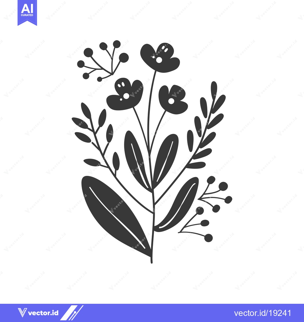 Premium Vector dari A Simple Black and White Floral Illustration with Four Flowers and Ber