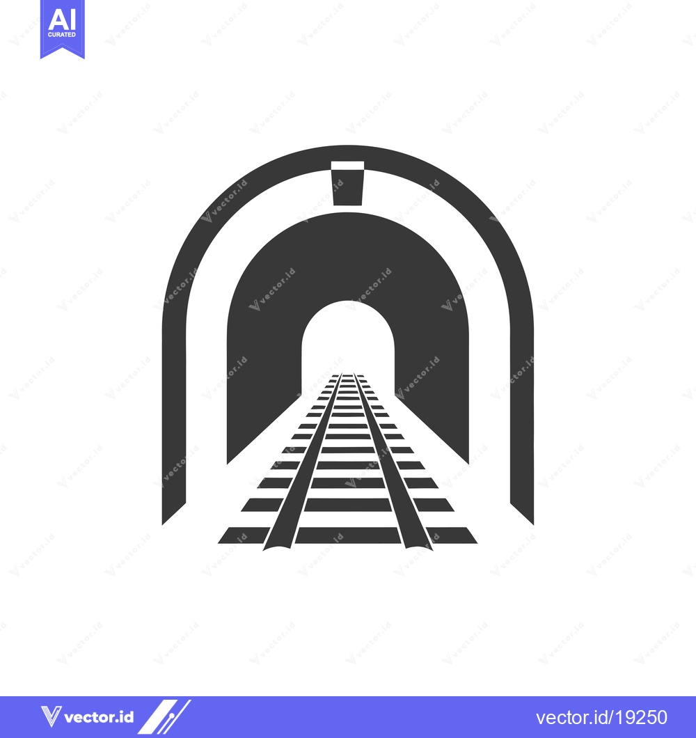 Premium Vector dari A Simple Black and White Icon Depicting a Tunnel with Railway Tracks