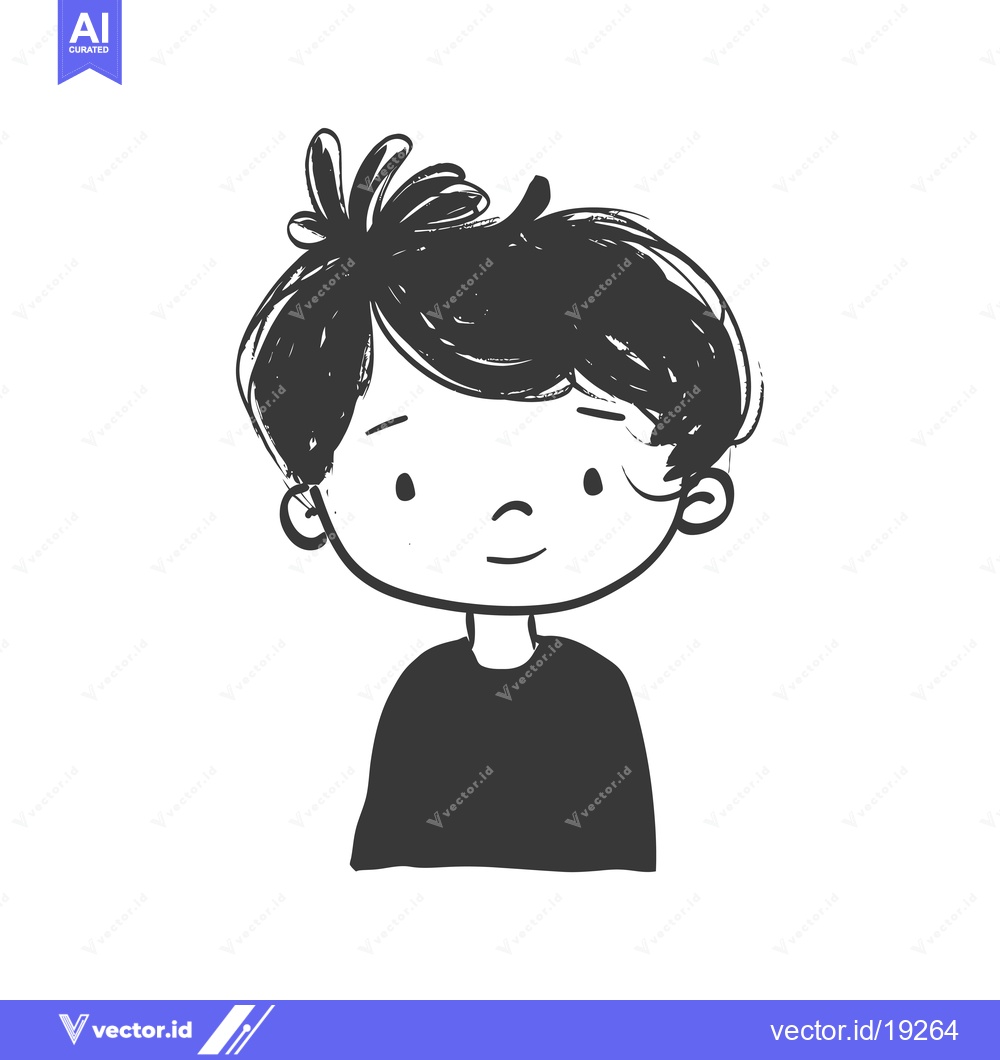 Premium Vector of A Simple Black and White Illustration of a Boy with Short Hair