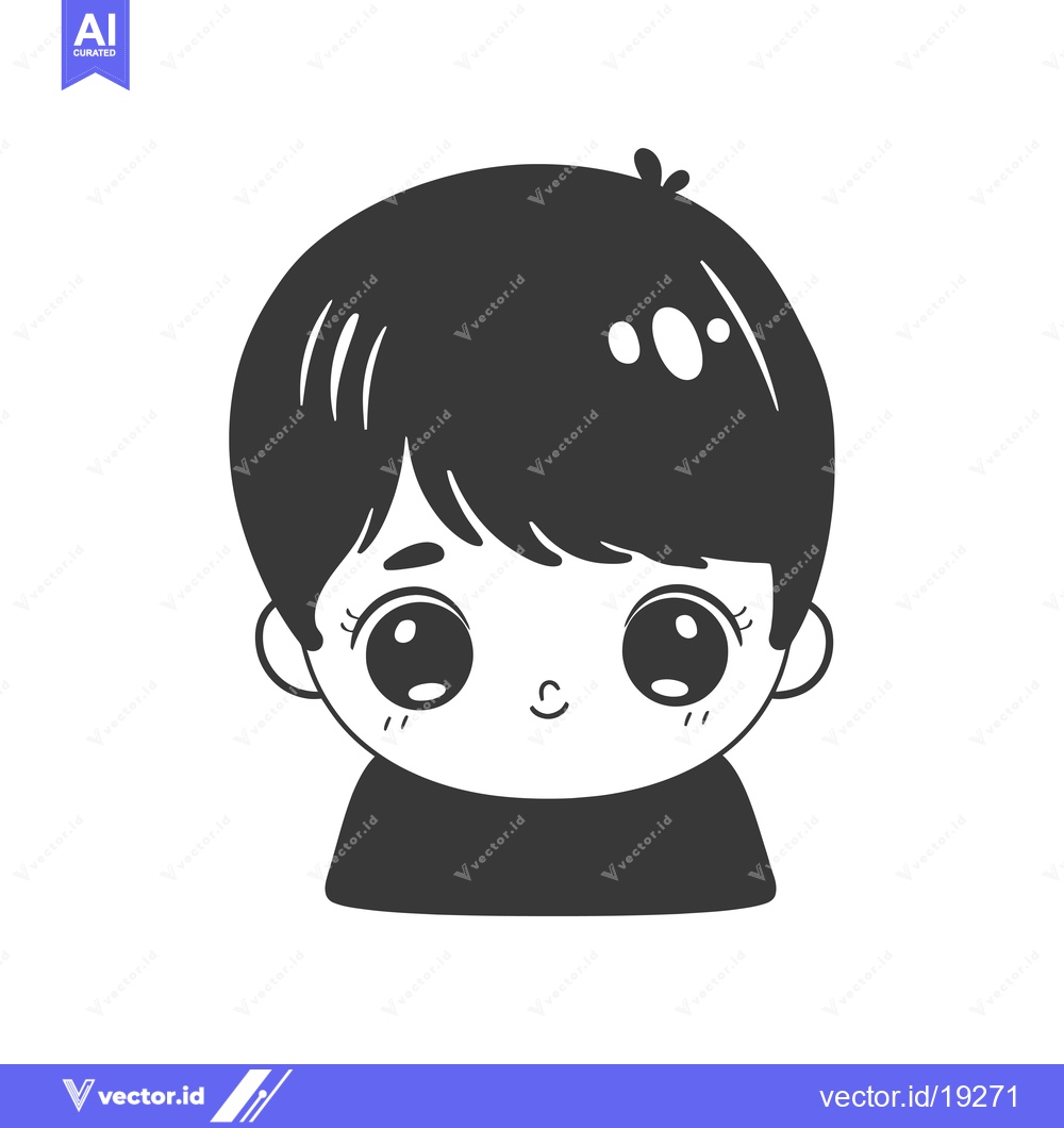 Premium Vector of A simple black and white illustration of a cute boy's face