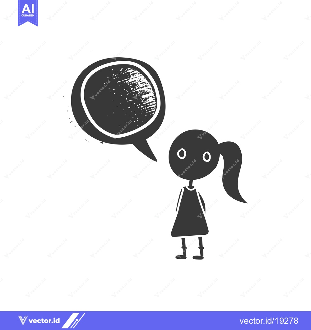 Premium Vector of A simple black and white illustration of a girl with a speech bubble a