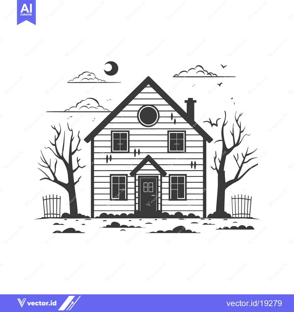 Premium Vector dari A Simple Black and White Illustration of a House with Trees