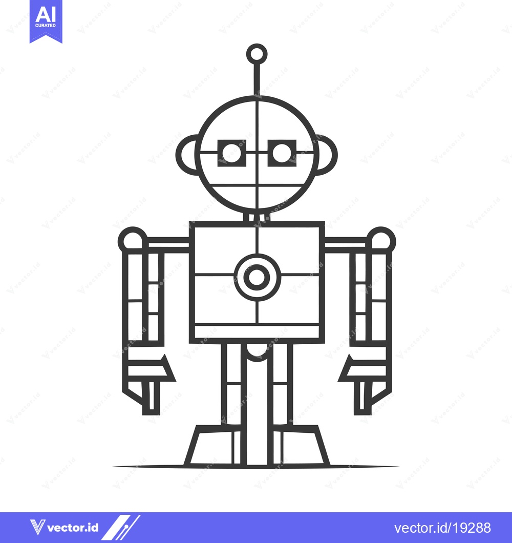 Premium Vector dari A simple black and white illustration of a robot with a square torso a