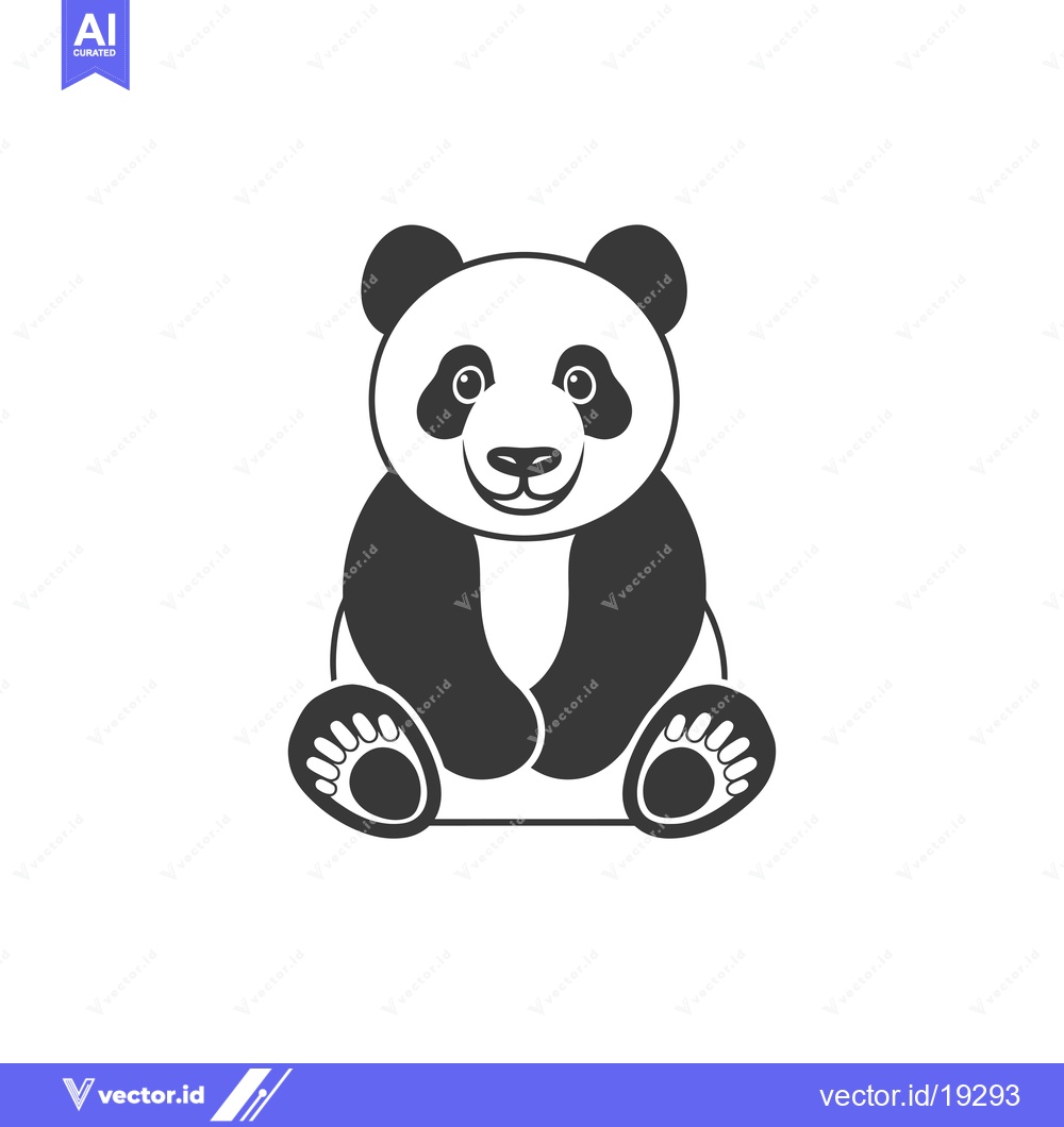 Premium Vector of A Simple Black and White Illustration of a Sitting Panda