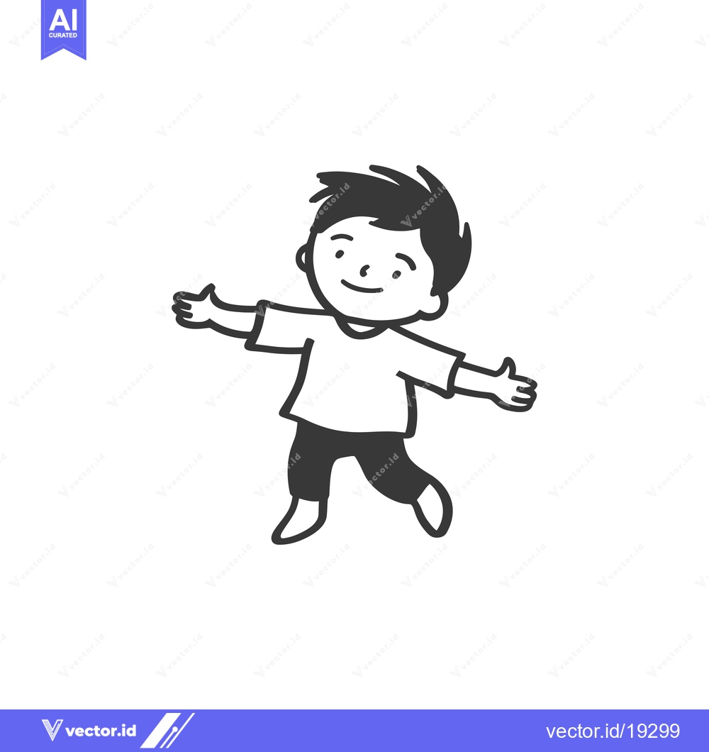Premium Vector dari A Simple Black and White Illustration of a Smiling Boy with Arms Outst