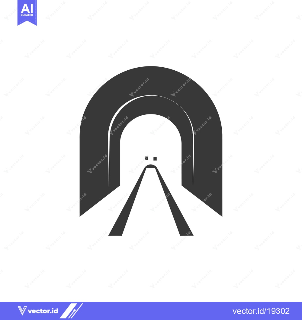 Premium Vector of A Simple Black and White Illustration of a Tunnel Entrance with Two La